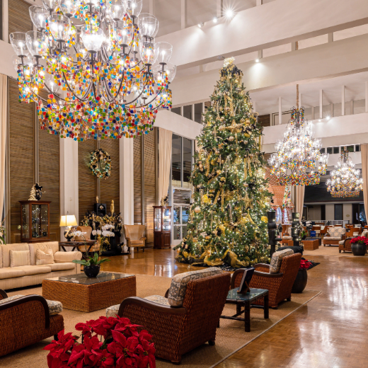 hotel lobby with a Christmas tree
