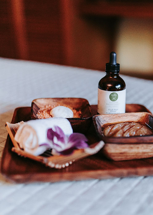 Massage supplies in a tray